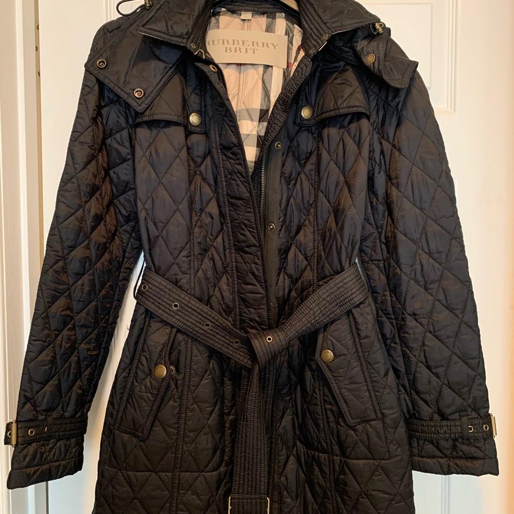 Burberry Black Belted Quilted Check Jacket